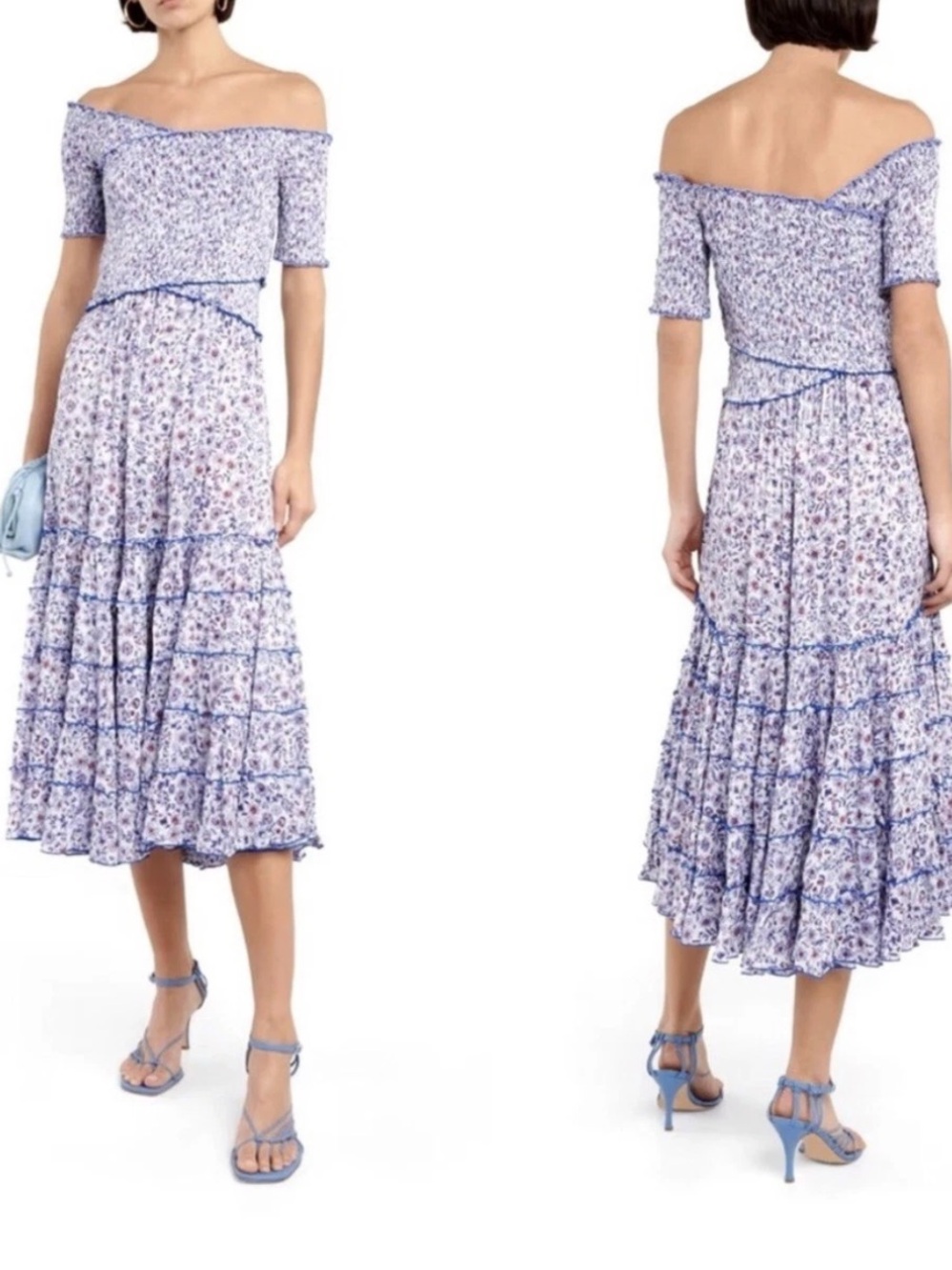 Poupette St. Barth Soledad Midi Dress Pink Size Large Smocked Floral Boho
